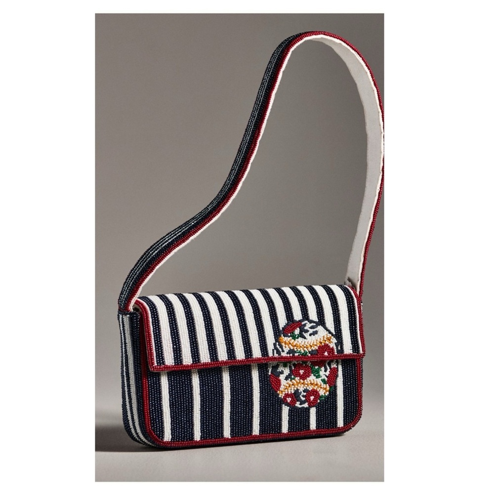 Anthropologie Fiona Baseball Beaded Striped Shoulder Bag NWT MLB